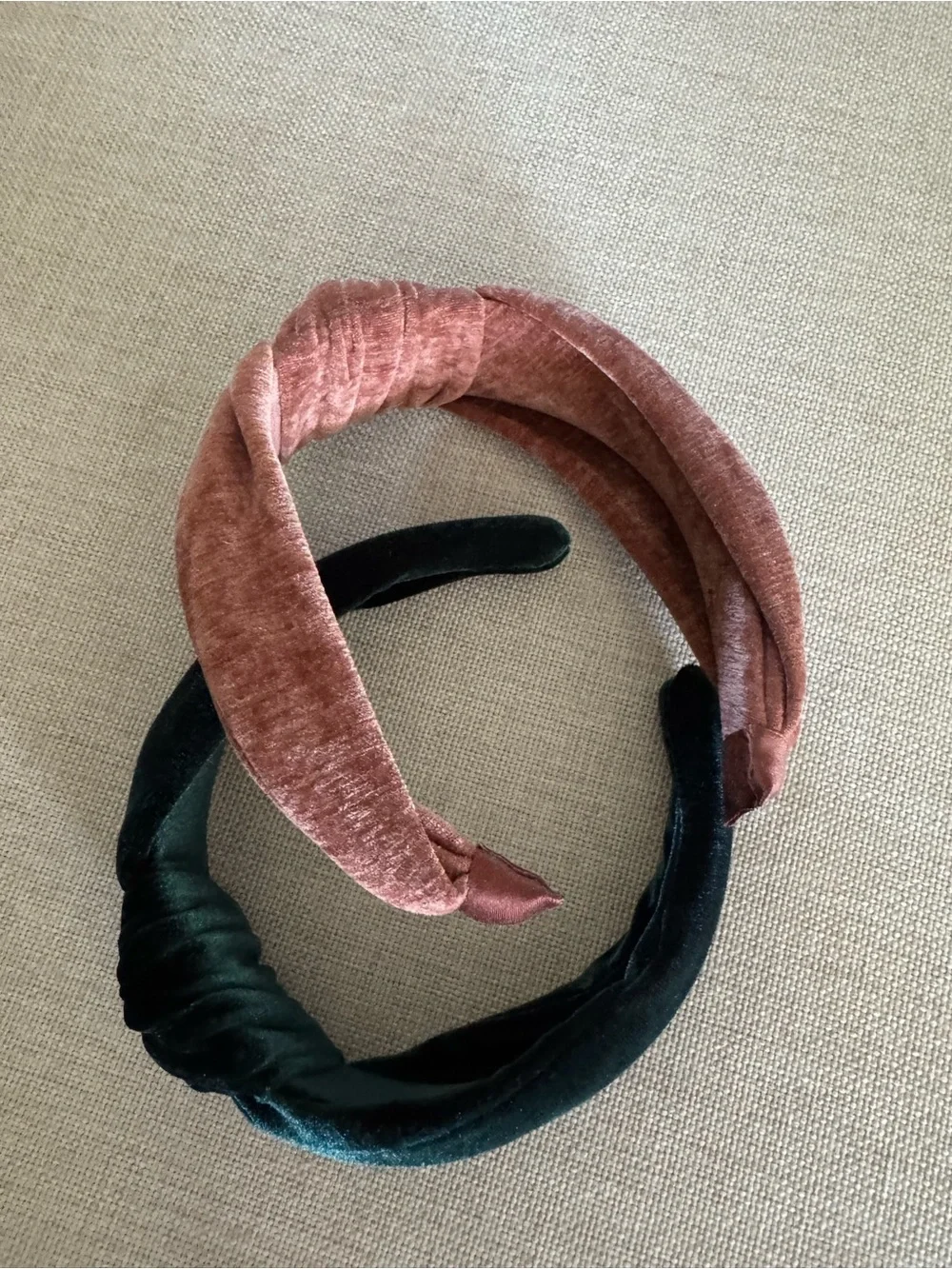 Velvet Twisted Knotted Headband - Emerald Green & Rose